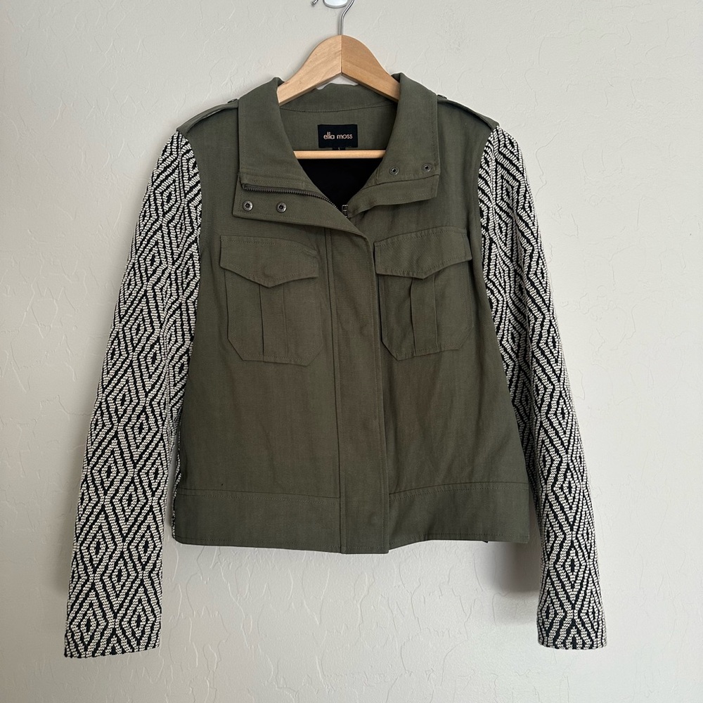 Ella Moss Mixed Media Boho Military Jacket Size Small S
